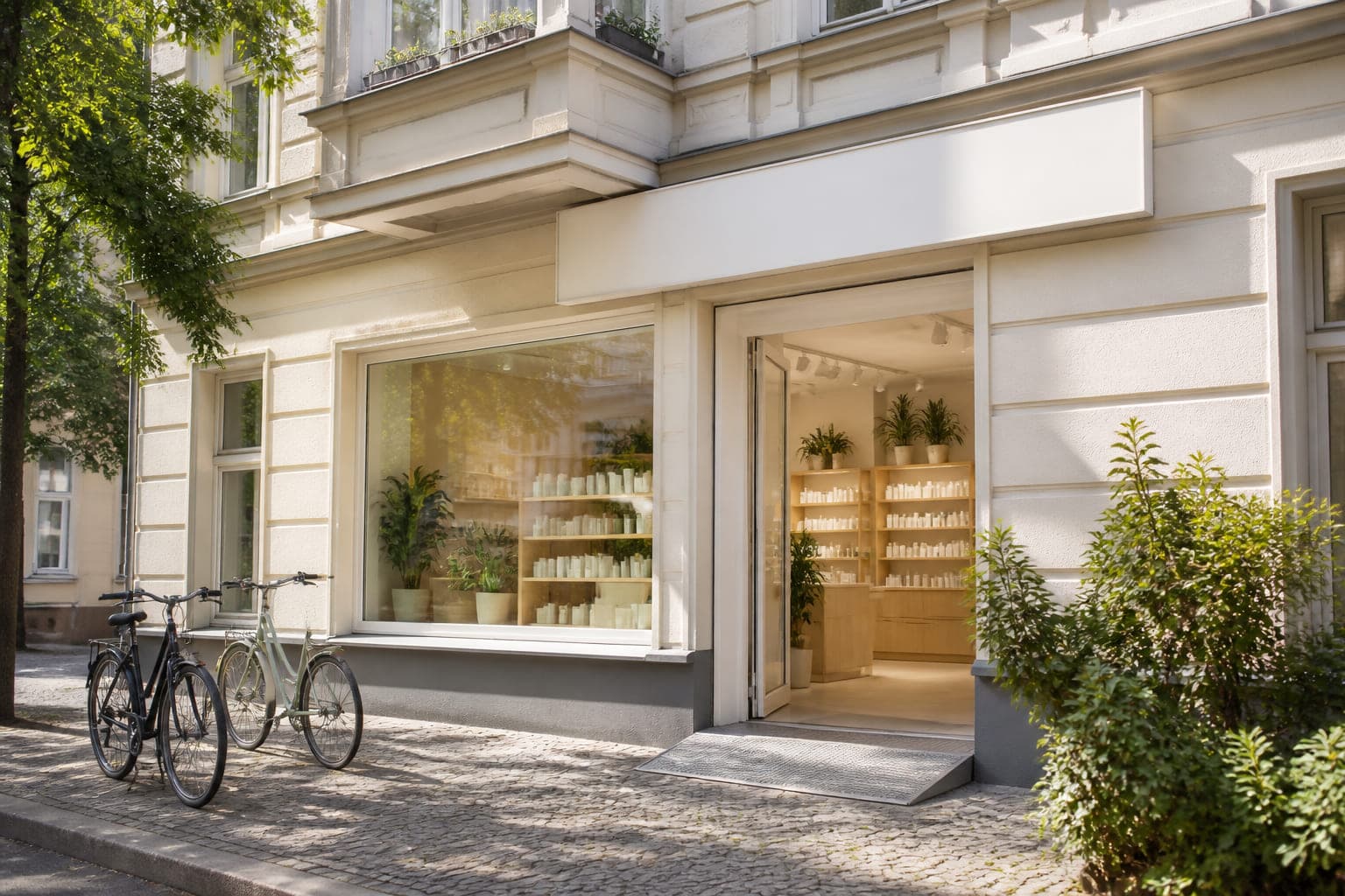 Die Apotheke im Erdgeschoss eines Berliner Altbaus, sonniger Vormittag